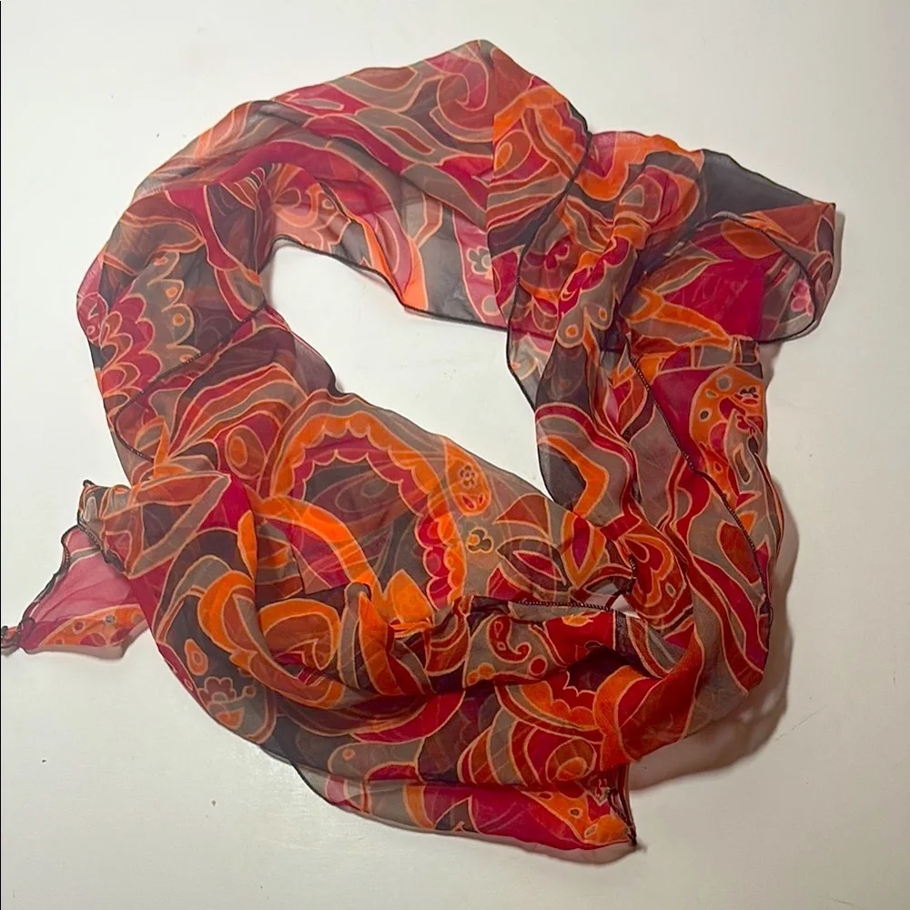 The Limited Red and Orange Silk Scarf with Elegant Design
